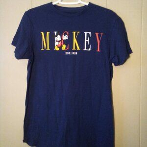 Disney Mickey Mouse Shirt Women M Short Sleeve Classic Est 1928 100% Cotton Blue